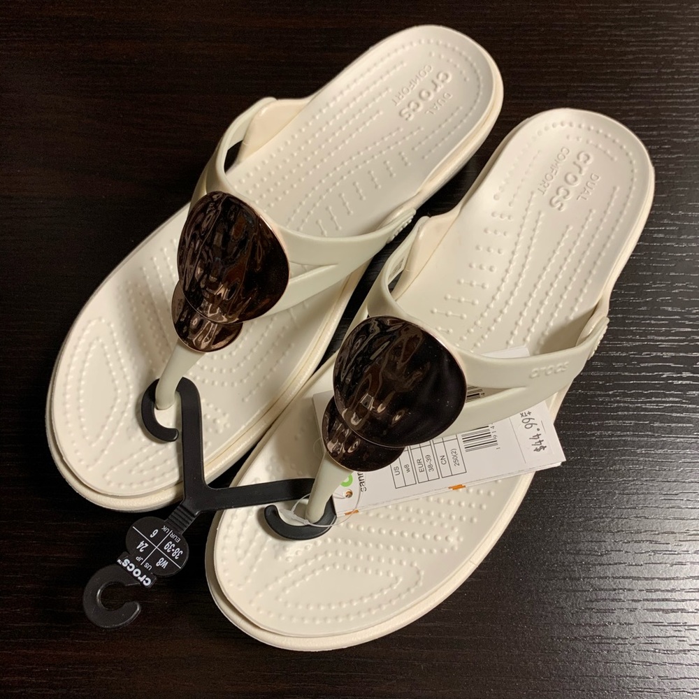 Crocs Sanrah Liquid Metallic Wedge Flip Sandals